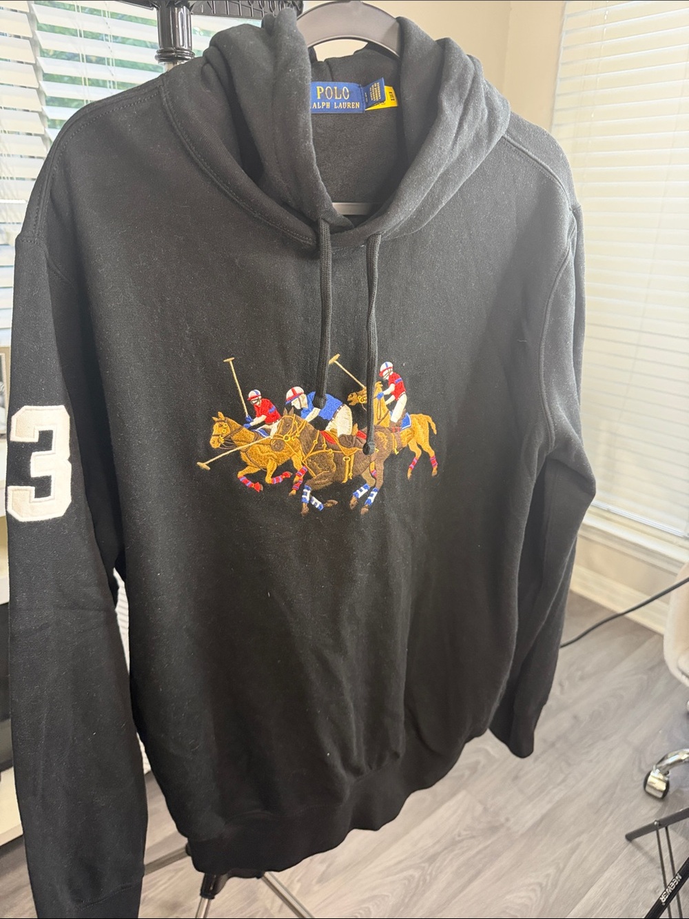 Polo by Ralph Lauren Black Hoodie with Multicolor Embroidered Polo Players